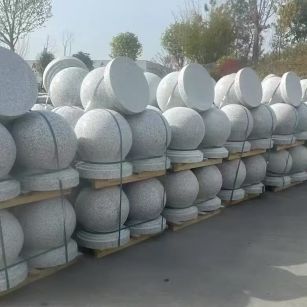 中山 白麻花岗岩石材圆球，石球，挡车球，隔离球，景观石球，风水球等