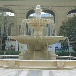 中山 黄金麻花岗岩异型加工——户外庭院石雕流水喷泉