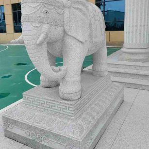 中山 白麻花岗岩动物异形石雕-大象