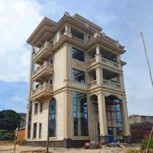 中山 黄金麻花岗岩石材别墅外墙干挂搭配（雕花栏杆花瓶柱门楼罗马柱）