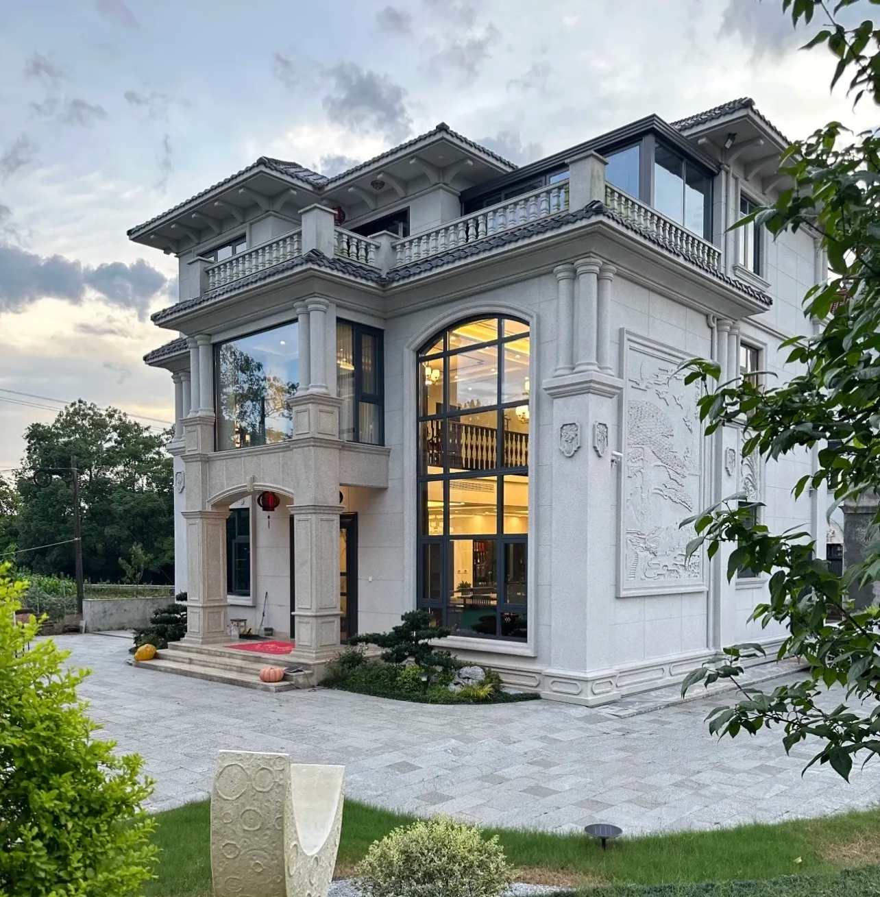 中山 白麻花岗岩私人别墅干挂石材豪华定制