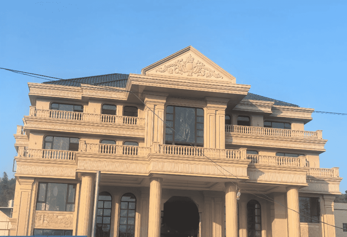 中山黄金麻别墅外墙干挂石材效果示例