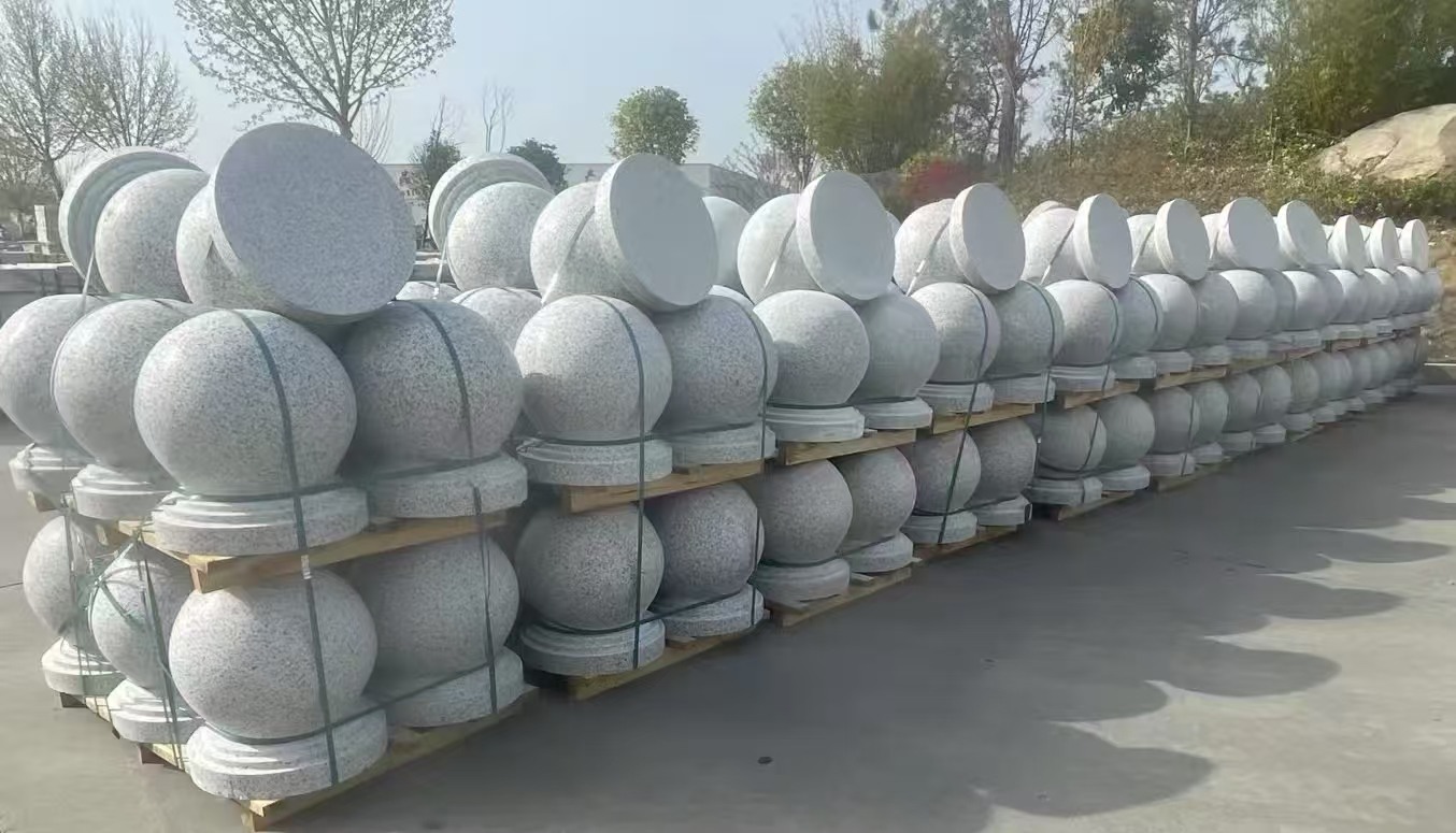 中山 白麻花岗岩石材圆球，石球，挡车球，隔离球，景观石球，风水球等