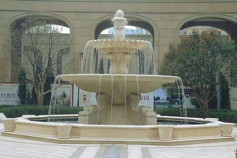 中山 黄金麻花岗岩异型加工——户外庭院石雕流水喷泉