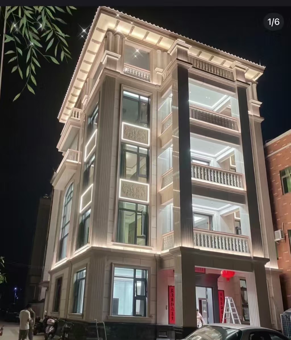 中山 芝麻白花岗岩别墅外墙夜间效果